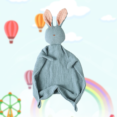 Doudou lapin 100% mousseline de coton et les oreilles à agripper