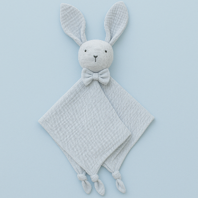 doudou lapin bleu 100% coton