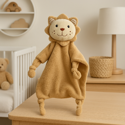 l'expression faciale du doudou lion stimule l'interaction