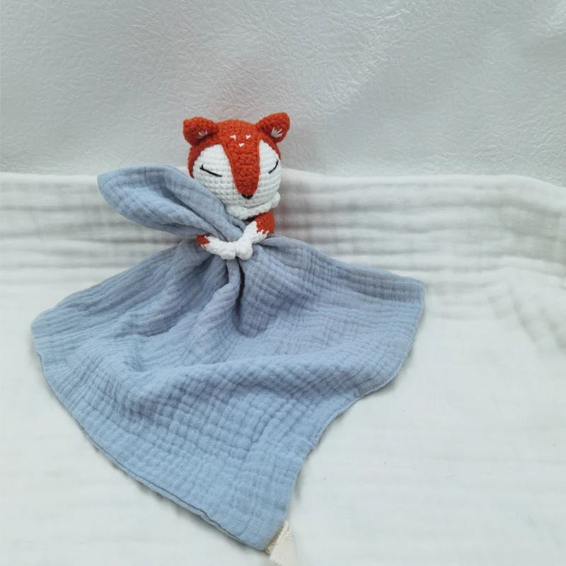 Doudou renard coton bleu