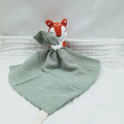 Doudou renard coton vert