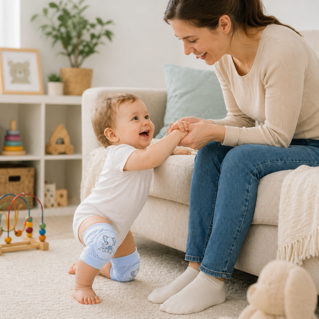 S'appuyer sur son genou pour se lever grâce à cette genouillère bebe
