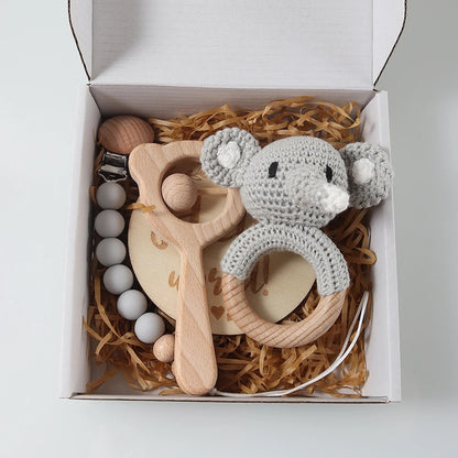 Hochet bébé pack cadeau nouveau-né gris clair