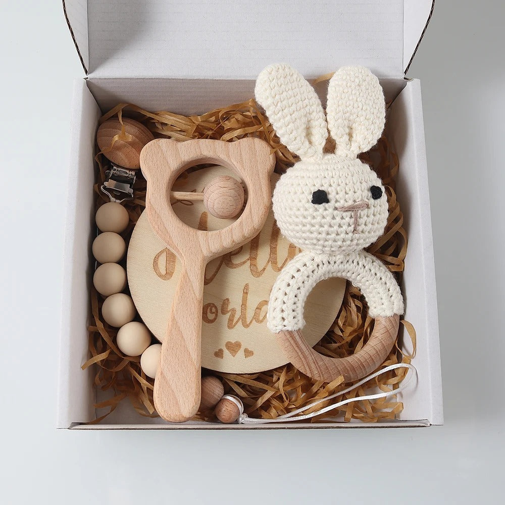 Hochet bébé pack cadeau nouveau-né jaune clair