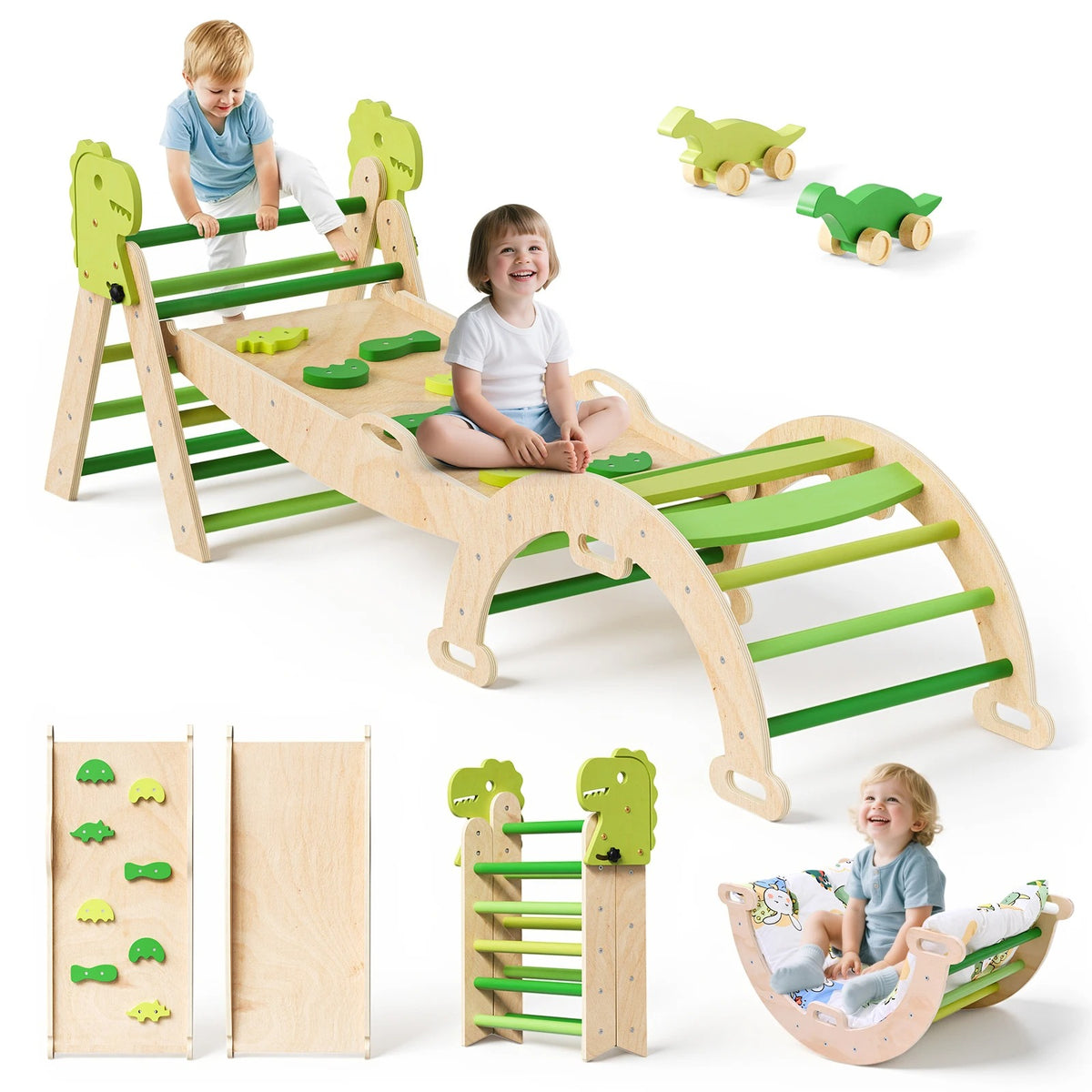 Jeux sur parcours motricité bébé bois avec liberté et assurance