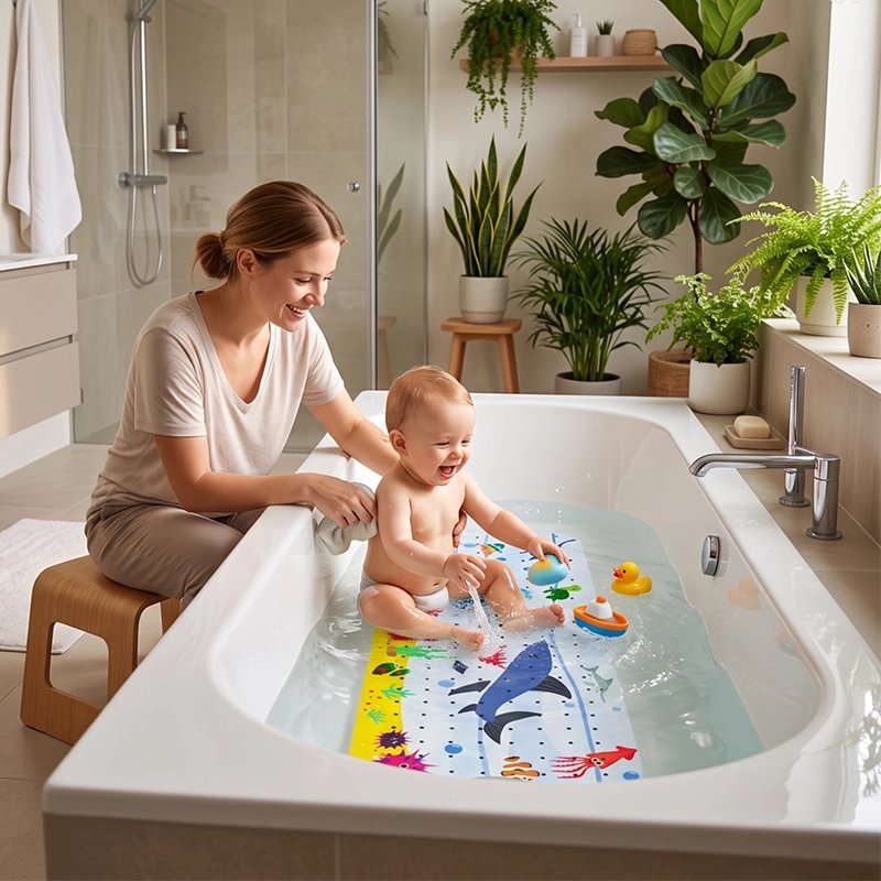 Joie de retrouver ses amis du tapis de bain pour bébé
