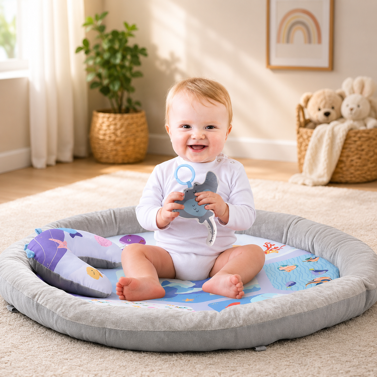Jouer en mode libre sur le tapis d'éveil bébé sans arche