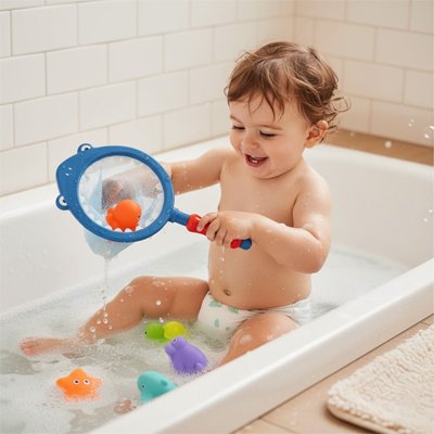 Jouet baignoire pour bebe filet de pêche qui transforme l'heure du bain