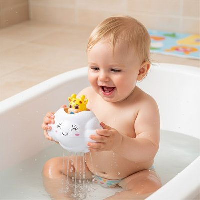 Communication et fou rire avec jouet bain bebe
