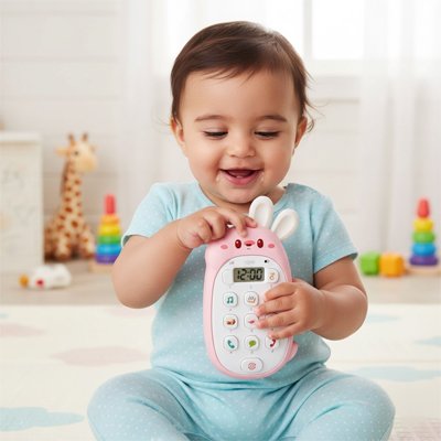 Jouet bebe 1 an en forme de téléphone portable fait rire la petite