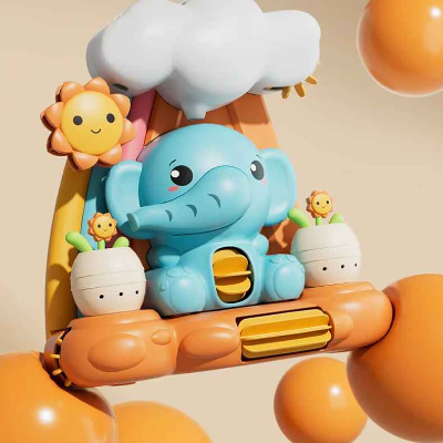 Jouet bébé bain éléphant bleu et soleil et fleurs