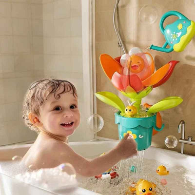 Jouet bebe bain tulipe colorée qui s'ouvre au contact de l'eau