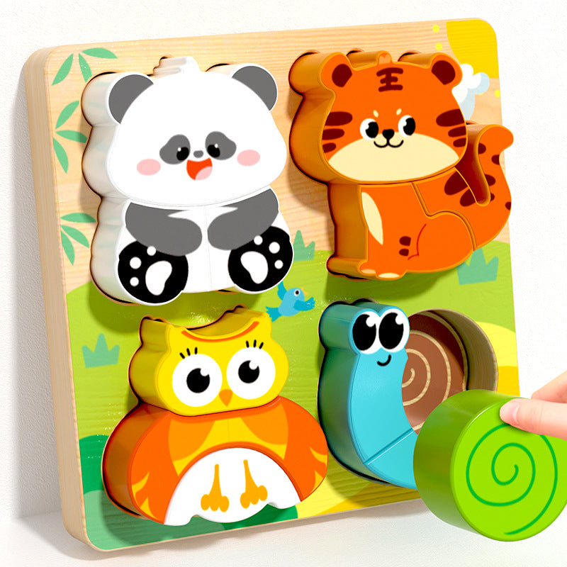 Jouet bebe bois panda, tigre, hibou, escargot 
