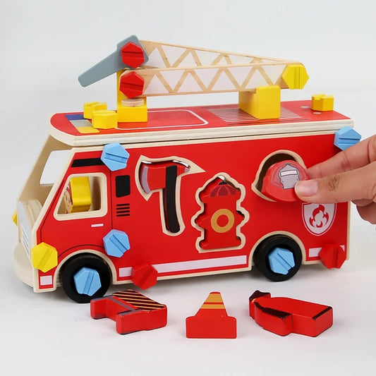 Jouet bebe bois camion pompier à monter et démonter