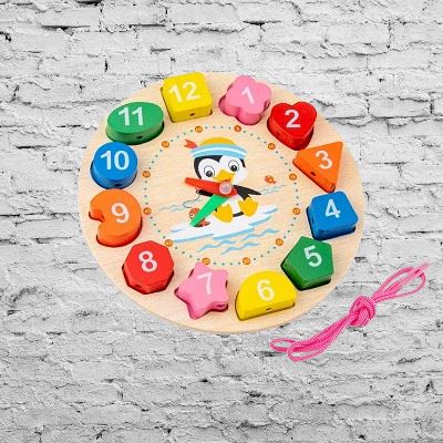 Jouet bebe bois horloge avec fils de motriccité pour l'assemblage