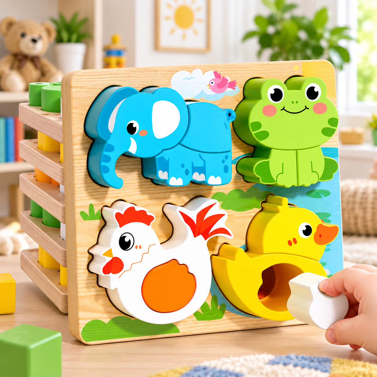 Jouet bebe bois puzzle animal assemblé 