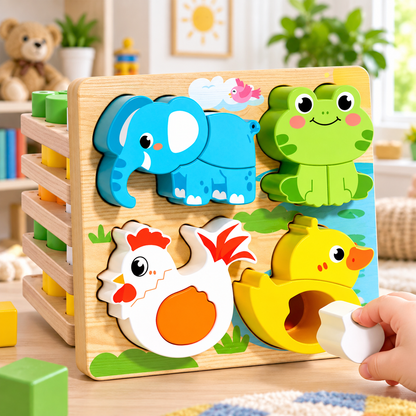 Jouet bebe bois puzzle animal assemblé 