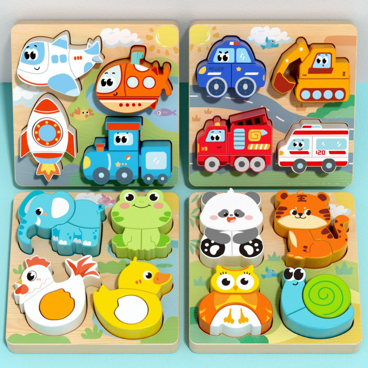 Jouet bebe bois volant, roulant et animaux sous forme de puzzles 