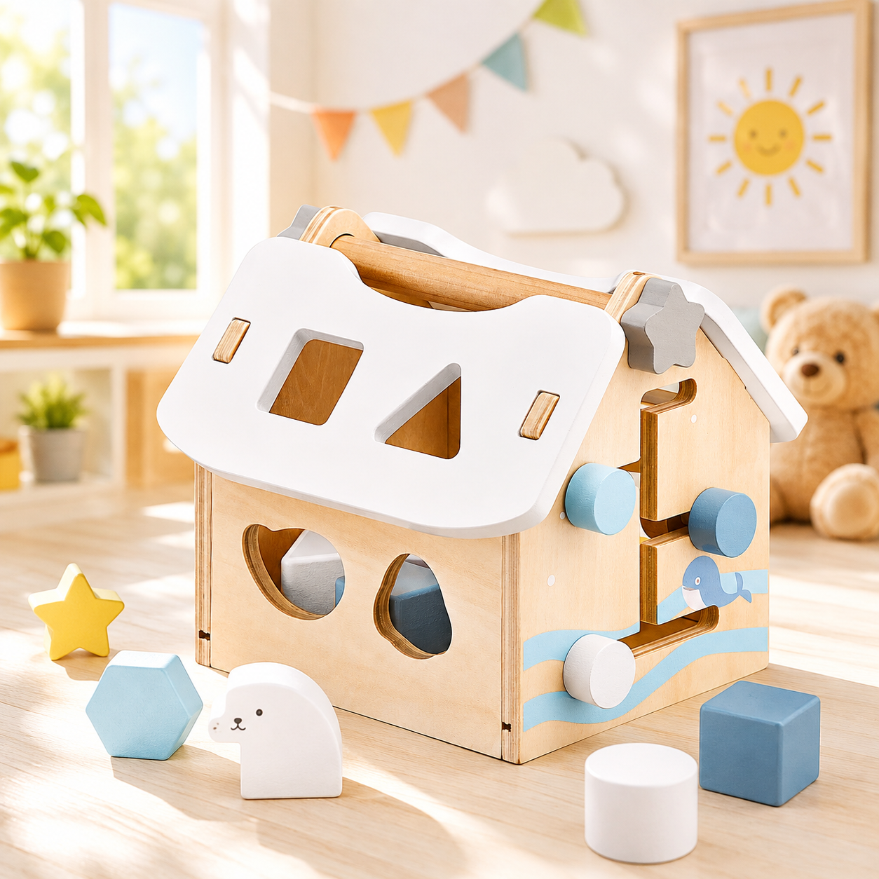 Jouet bebe en bois maison à puzzle multiformes 