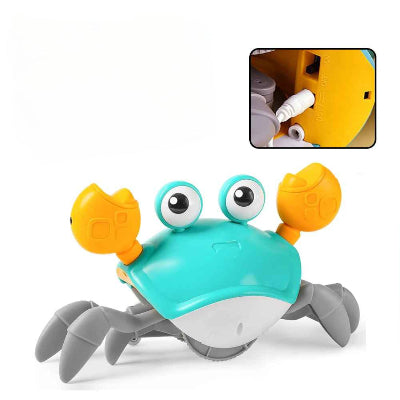 Jouet bebe eveil, crabe dansant chargeable bleu.