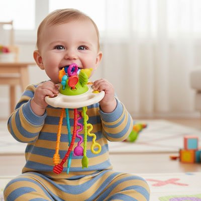 Jouet bebe eveil saisi avec force et mâchonner pour la pousse dentaire 