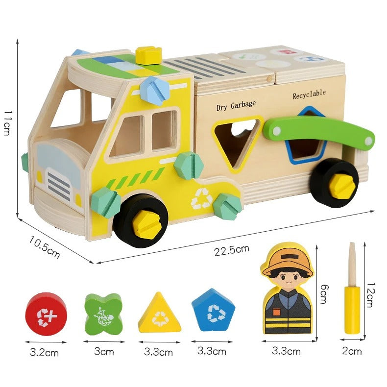 Jouet bois bebe camion ordures à monter et démonter 