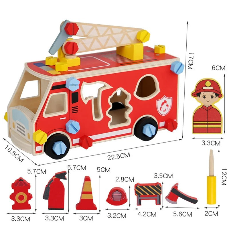 Jouet bois bebe camion pompier avec échelle