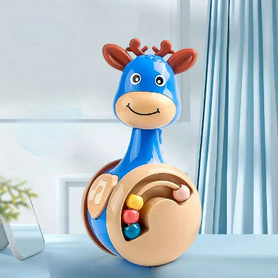 Jouet eveil bebe faon roulant et sonore bleu