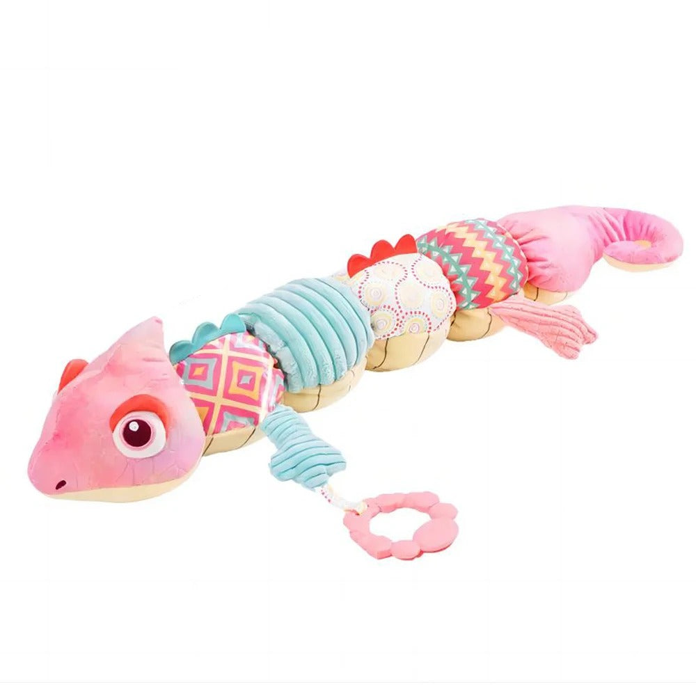 Jouet motricite bebe caméléon rose vert
