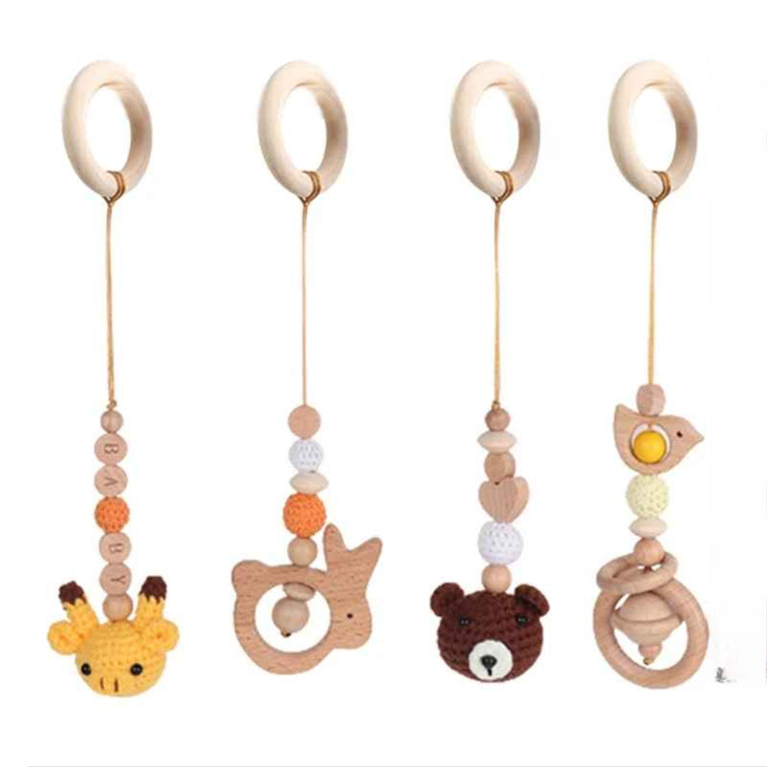 Jouet pour arche d'éveil | Naturel Sensoriel,4 pendentifs, trio animal