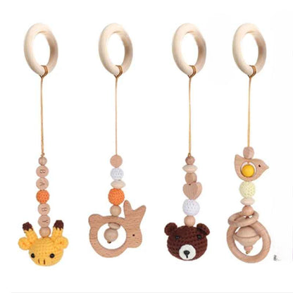 Jouet pour arche d'éveil | Naturel Sensoriel,4 pendentifs, trio animal