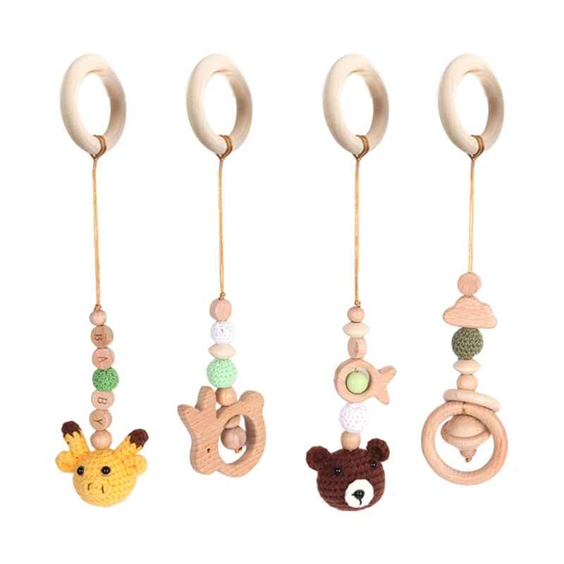 Jouet pour arche d'éveil | Naturel Sensoriel,4 pendentifs, trio animal