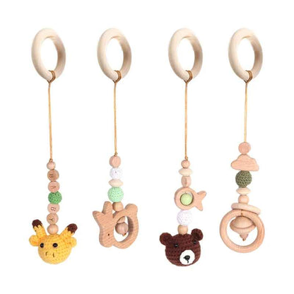 Jouet pour arche d'éveil | Naturel Sensoriel,4 pendentifs, trio animal