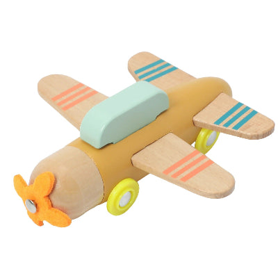 Jouets bois bebe avion  planeur jaune