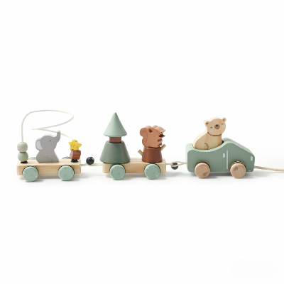 Jouets bois bebe train d'animaux