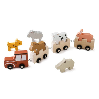 Jouets bois bebe en train bétails