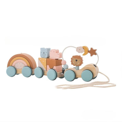 Jouets bois bebe train lion