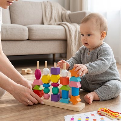 La réaction extraordinaire du bébé à la vu et touché du cube d'activite bebe