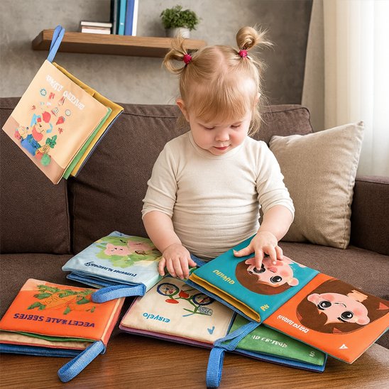 Livre bebe en tissus rempli d'émotions page après page 