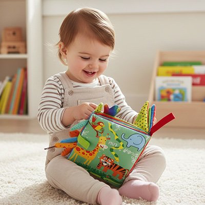 Livre bebe en tissus pour l'éveil au quotidien naturellement 