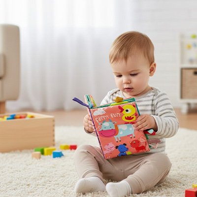 Livre bebe en tissus qui éveil la curiosité