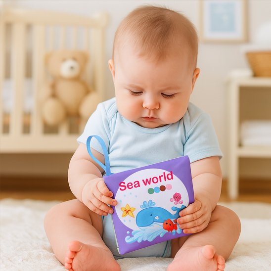 Livre bebe en tissus, un stimulus 'exploration autonome