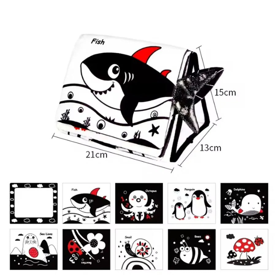 Livre bébé orque noir et blanc avec miroir