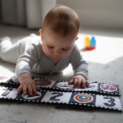 Livre noir et blanc bébé une interaction réelle 