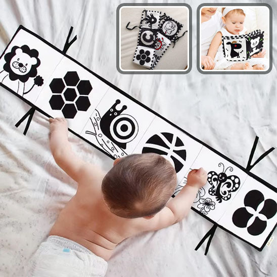 Livre noir et blanc bébé stimule lever la tête sur le ventre