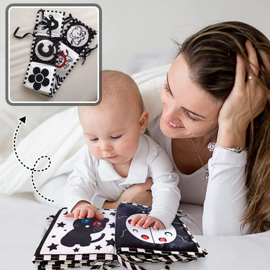 Livre noir et blanc bébé pliable sous plusieurs formes