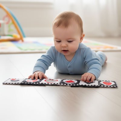Livre noir et blanc bébé pour une mobilité pas à pas