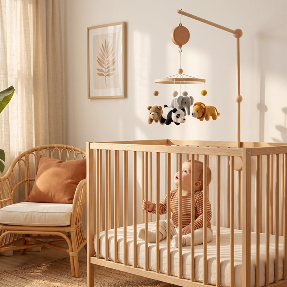 Bébé observe tranquillement le mobile bebe sans faire de bruit 