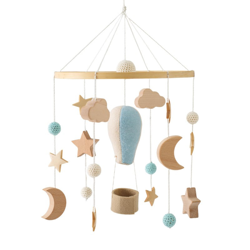 Mobile bebe montgolfière feutrine bleu étoile et lune en bois