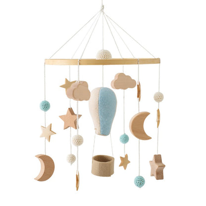 Mobile bebe montgolfière feutrine bleu étoile et lune en bois